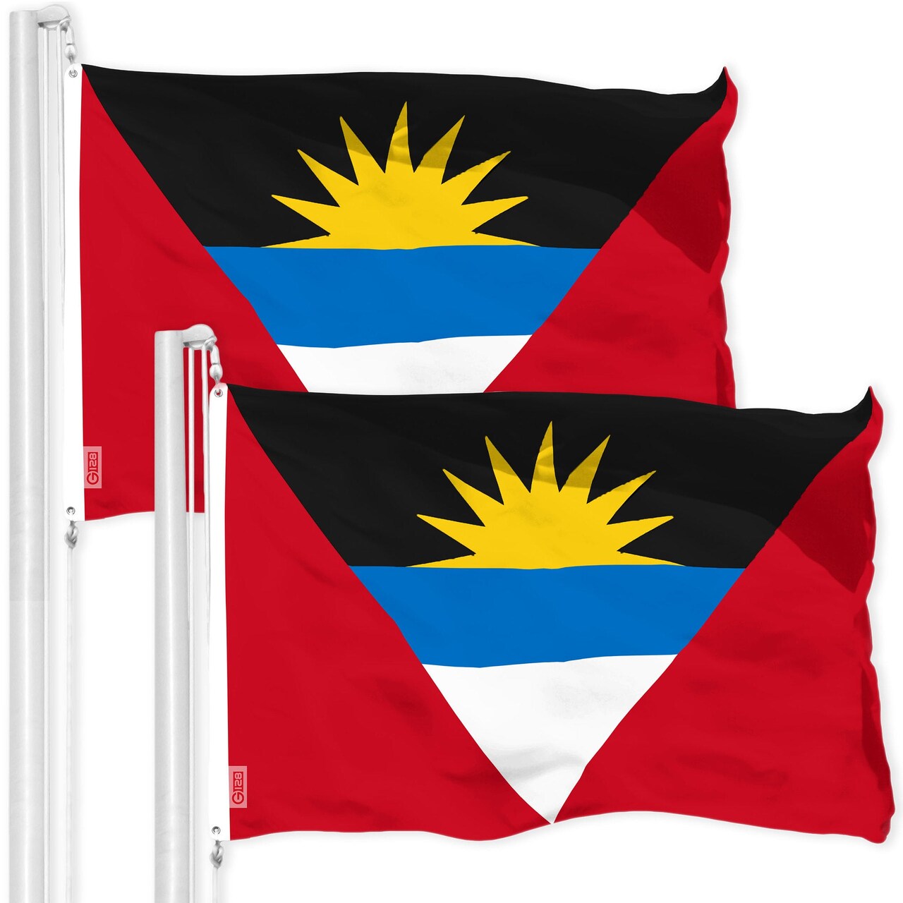 G128 2 Pack: Antigua and Barbuda Antiguan and Barbudan Flag | 3x5 Ft | LiteWeave Pro Printed 150D Poly | Country Flag, Vibrant Colors, Brass Grommets, Thicker and More Durable Than 100D 75D Poly